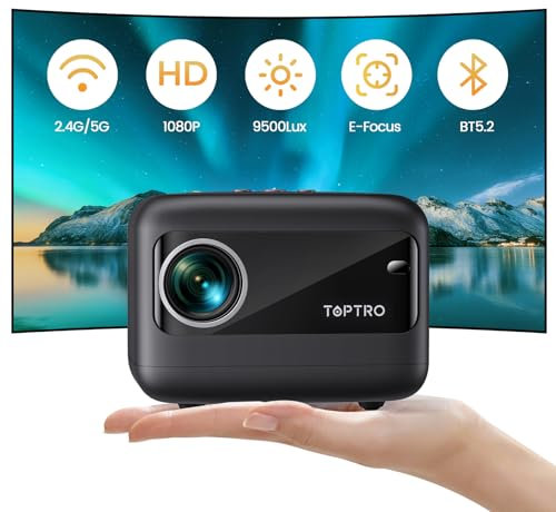 【Electric Focus】Mini Projector TOPTRO Portable Projector with 8000 Lumens 1080P Full HD Supported, 5G WiFi Bluetooth Projector with Keystone Correction, Smart Home Projector for iOS/Android u