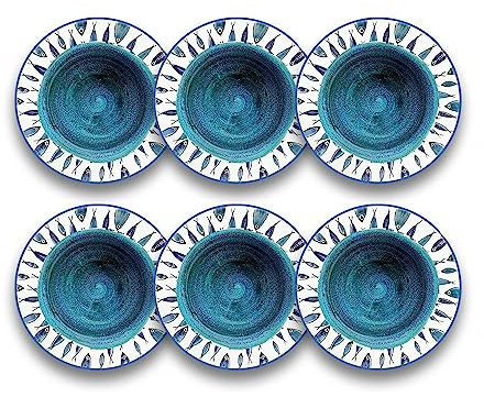 ARCA, Servizio di Piatti, Set di 6 Piatti Dessert, Realizzati in Melamina, Set per la Tavola, Collezione Fish, 20x2 cm