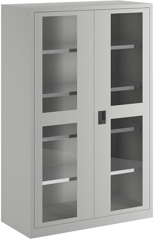 Lista | Flügeltürschrank | Sichtfenstertüren | HxB 1950 x 1250 mm | Tiefe 580 mm | lichtgrau RAL 7035