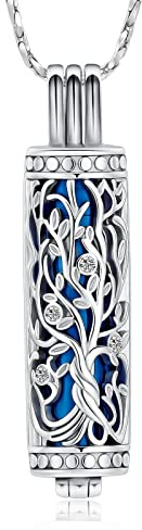 QGJNSGC Collier urne pour cendres pour homme et femme - Arbre de vie cylindrique - Bijou funéraire - Pendentif funéraire - Cadeau pour cendres