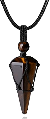 XIANNVXI Kette Herren Kristalle Tigerauge Sechseckiger Kristall Anhänger Ketten Polierte Edelsteine Einstellbare Schwarzes Lederseil Reiki Heilung Halskette Schmuck Geschenk Papa Geburtstag