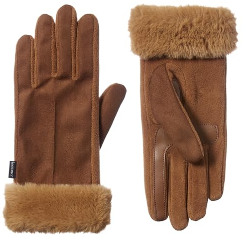 Isotoner Damen MYA Microsuede Glove with Faux Fur Cuff Detail, Touchscreen Compatible and Water Repellent Handschuh, Cognac, X-Large