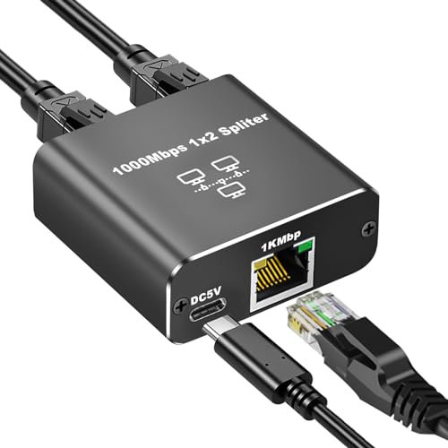 LURICO Switch RJ45, 2 Ports Duplicador Ethernet, 1000Mbps Ethernet Splitter, RJ45 1 a 2, Switch Ethernet Switch 1 a 2, para Concentrador, Ordenadores, Conmutadores, Descodificadores, TV Digital, etc