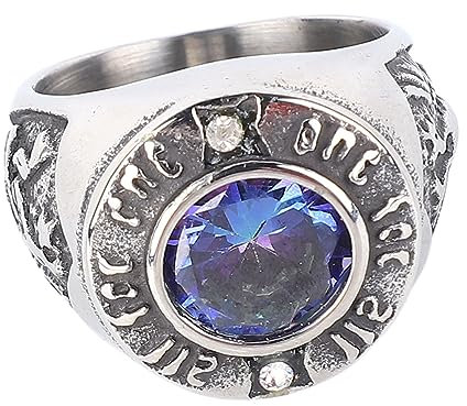 Siegelring für Herren, Vintage-Stein, mit Alphabet-Gravur, Hypoallergener Titan-Bandring, Blau, Größe 7