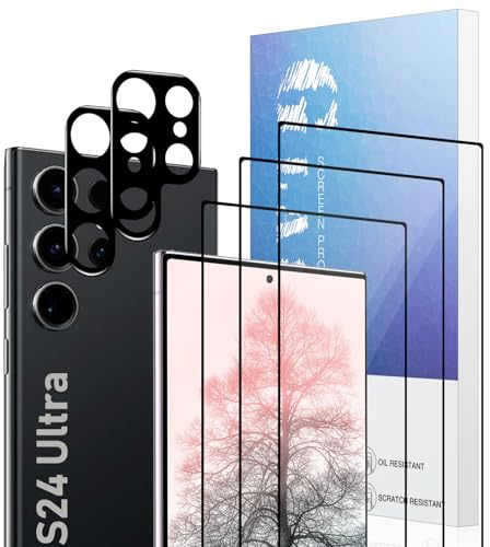 Verre Trempé pour Samsung Galaxy S24 Ultra 3+2 Pack Plein écran Incurvé 3D, Film de Protection d’ écran Anti-Rayures, Écran de Protection Anti-Empreintes Digitales HD Avancé