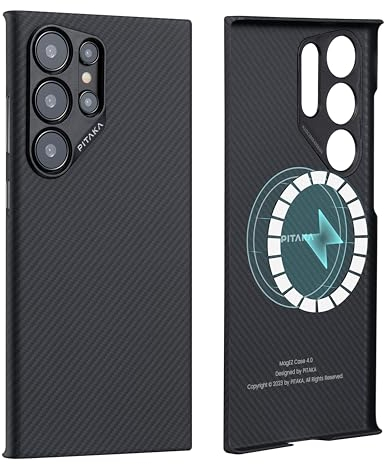 pitaka Hülle für Samsung Galaxy S24 Ultra aus 100% Aramidfaser Magnetische Handyhülle Ultradünne und Kratzfeste Schutzhülle für Galaxy S24 Ultra mit Kameraschutz [MagEZ Case 4] Schwarz/Grau