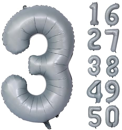 Grau Geburtstag Ballon Zahl 3 Große Graue Ballon Zahlen Luftballons 3 jahre Grau Ballons für Party Deko Hochzeit Valentinstag Einschulung Kindergeburtstag Babyparty Abschluss Dekoration