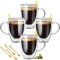 autumndeer Tasses en verre à cappuccino, lot de 4 tasses à espresso à double paroi, tasses à café en verre isolées avec 4 cuillères, tasses en verre transparent pour latte, cappuccino (350ml)