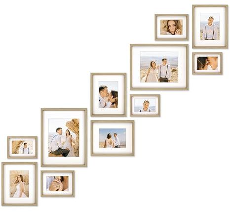 Velista 11 Piece Stair Picture Frame Set for Wall – Shadow Box Stairwell Gallery Wall Frame Set –Rustic Stairway Décor for Walls –Wooden Ladder Picture Frames - Farmhouse Staircase Wall Décor(Oak)