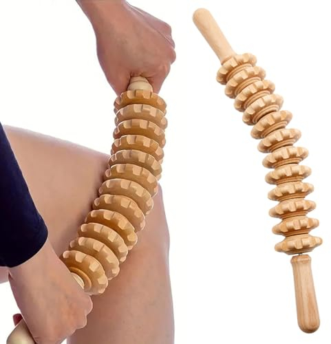 Youery Faszienrolle Holz, Faszienstab Holz Massageroller mit Griff, Massage Roller Massagegerät, Anti Cellulite Massage Massagegerät für Beine, Nacken, Muskelentspannung, Körperformung(12 Runden)