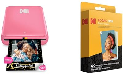 Zink Kodak Step Instant Fotodrucker mit Bluetooth/NFC & Kodak 2 x3 Premium Fotopapier (100 Blatt) Kompatibel mit Kodak PRINTOMATIC-, Kodak Smile- und Step-Kameras und -Druckern