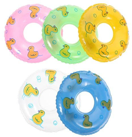 Toyvian Mini Swim Rings for Rubber Ducks, Dollhouse Swimming Pool Ornaments, Ting Pool Floats, Mini Inflatable Donuts for Dollhouse Toddler Bath Playset