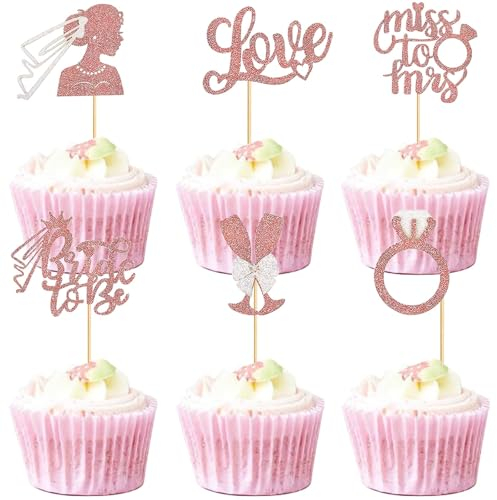 Bride to Be Cupcake Toppers, 24 Stück Hochzeit Bride To Be Tortenstecker, Glitzer Tortendeko, Diamant Ring Herz Cupcake Topper, für Brautparty, Verlobungsfeier, Junggesellenabschied