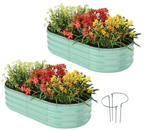 Pflanzgefäß aus verzinktem Metall, für Gartenarbeit, Outdoor, 1,2 x 0,6 x 0,3 m, 2 Pflanzgefäße, Pflanzkasten, Hochbeet, langer Gemüseabstand, Kräuter-Hochbeete für Container-Gartenarbeit