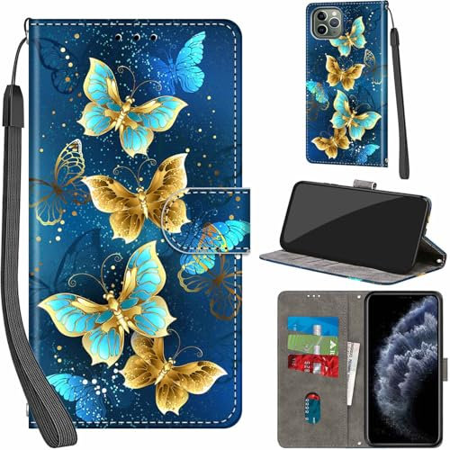 Haninsuze for iPhone 11 Pro Max 6.5-Inch Case PU Leather Wallet Book Flip Folio Stand View Magnetic Multi-Pattern Cover compatible with iPhone 11 Pro Max Phone Case (Four Butterfly)