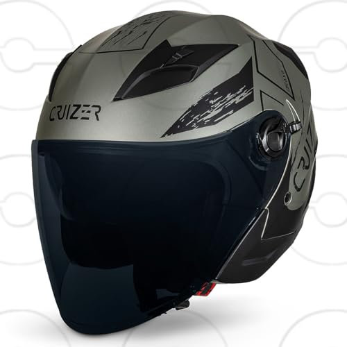 CRUIZER Casco moto jet omologato DRAX Nero opaco/grigio doppia visiera, Taglia S
