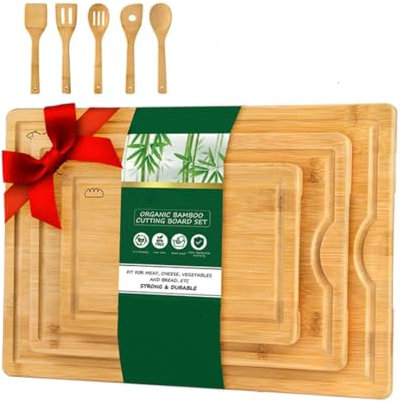 Click Bargain Chopping Board for Kitchen Wooden Chopping Board Set for Vegetable & Meat Bamboo Cutting Board Set with 5 PCS Utensils Set