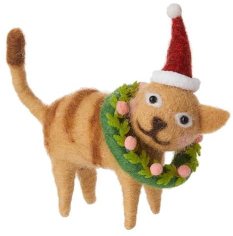 BUTLERS Baumanhänger Katze mit Kranz Hang ON | Christbaumanhänger aus Filz, Weihnachtsbaumschmuckkreative Baumschmuck für Weihnachten, Weihnachtsdeko für Girlande & Weihnachtsbaum Deko