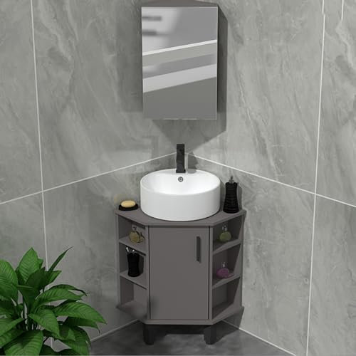 Lavabo, Mueble de baño de Esquina con Lavabo, tocador de baño montado en el Piso con Mueble con Espejo, combinación de Lavabo y tocador de baño para Espacios pequeños, diseño de Lavabo para
