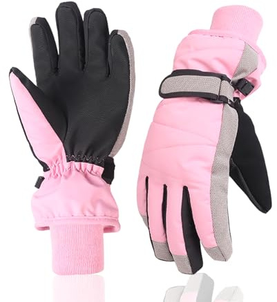 XTACER Kids Ski Snow Gloves Snowboard Winter Warm Cold Weather Gloves for Boys Girls Children (Light Pink, 10-12 Years)