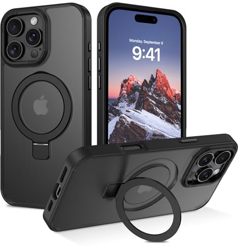 BENTOBEN Magnetic Case for iPhone 16 Pro with Stand [Compatible with Magsafe], Invisible Ring Stand Translucent Matte Military Grade Shockproof Slim Cover for iPhone 16 Pro, Black