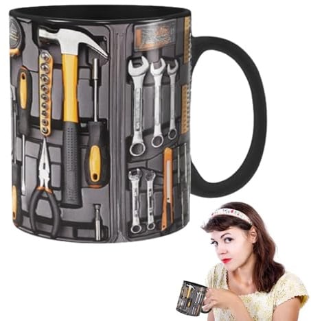 Arrovarp 350ML 9.5x8cm Mechanic Toolbox Mug - Black Ceramic Tea Cup, Large Toolbox Coffee Cup for Beer, Whiskey, Water, Soup, Or Wine