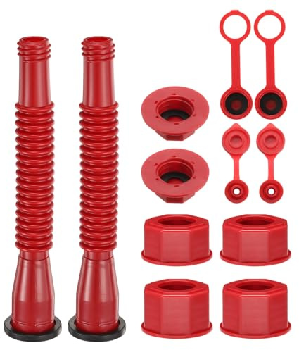 M METERXITY 2-Set Gas Can Spout Replacement, 7.9 Inch Upgraded Anti-Spill Gas Can Nozzle, with Thick Rubber Pad, Spout Cover, Base Caps Fit for Most 1/2/5/10 gal Oil Cans[Red]