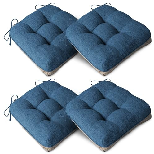 AddGrace 4er Set Sitzkissen 40 x 40cm Weiche Stuhlkissen mit 10cm Hochwertiger Polsterung für Innenbereich Küche oder Esszimmer,Marineblau