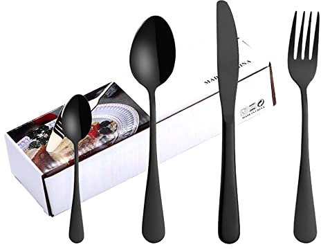 Cutlery Set, Stainless Steel 48-Piece Cutlery Set for 12 People Cutlery Flatware Set with Knife Fork Spoon Elegant Tableware for Daily Use/Travel Cutlery,Black (48 STK)