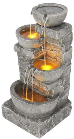 Fontaine Solaire Fontaine d'extérieur à LED avec Bols en Cascade et Pierres empilées pour Jardins Fontaine en Cascade(Stacked Stone)