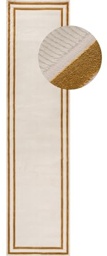 THE RUGS Carmel Modern Area Rug - Stain-Resistant, Non-Shedding, Durable Rugs for Bedroom and Hallway [ Bordered Gold, 80x300 cm ]