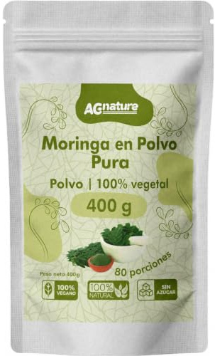 Moringa Polvere Pura 400g 100% Naturale – Moringa Oleifera Ricca di Fibre, Calcio e Ferro – Per Metabolismo ed Energia
