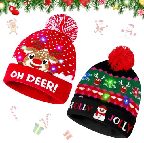 Capgoost Weihnachtsmütze Erwachsene, Weihnachtsmann Mütze, Nikolausmütze, Weihnachts Mütze, Christmas Hat, Weihnachts Strickmütze, Rot Santa Hat für Erwachsene Nikolaus Kostüm Zubehör Weihnachtsfeier