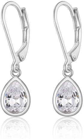 Ohrringe Silber Hängend Damen, Creolen mit Anhänger Zirkonia Ohrringe Schmuck Geschenke für Freundin Frauen Mädchen (Weiß)