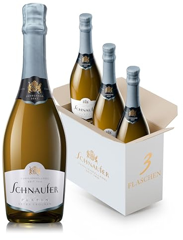 Schnaufer Platin Sekt Extra Trocken – Exklusiver Jahrgangs-Cuvée, aus Riesling & Chardonnay – Goldprämiert & Feinperlig – Familienkellerei seit 1918 aus Baden-Württemberg (3 x 0,75L)