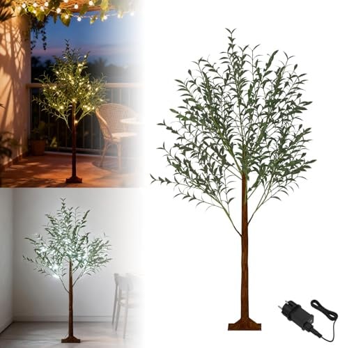 LZQ LED Olivenbaum Lichtbaum künstlicher Baum mit Beleuchtung 120cm, dekorativer Lichterbaum, künstlicher Olivenbaum, Beleuchteter Deko-Baum für Garten Wohnzimmer Hochzeit Weihnachten, Kaltweiß