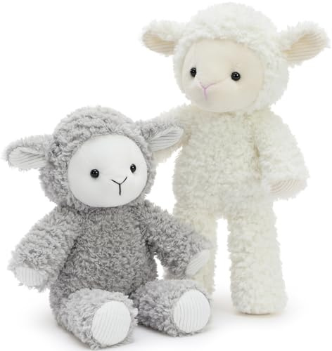 MorisMos 2 stücke süß Schaf Kuscheltier XXL Set, 30 cm lang weich plüsch Schaf Lamm stofftier plüschtier, Kinder Geburtstag Ostern Weihnachten Geschenk,weiß, grau