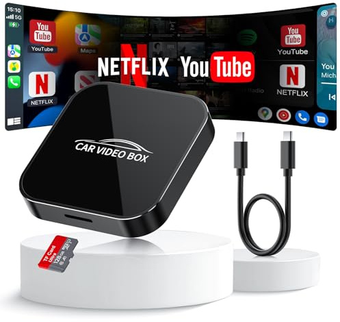 5-in-1 Wireless Carplay Adapter with Netflix YouTube TF Card, Android Auto Wireless Adapter and Apple CarPlay, Plug & Play, Easy Setup, Magic Video Ai Box for OEM Wired Apple Car Play Cars & iOS 10+