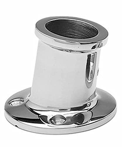 Taylor Made Top-Mount Boat Flag Pole Socket, Tilts 10-Degree Angle, Fits 1 to 1-1/4 Diameter Poles, T316 Polished Stainless Steel, Fits Gunwale, Deck, Pontoon, Marina - 966
