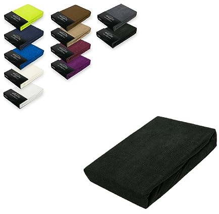 EXKLUSIV HEIMTEXTIL Frottee Spannbettlaken 140-160 x 200 cm 80% Baumwolle, 20% Polyester Öko - Tex Zertifiziert, Markenqualität, Matratzenhöhe bis 25 cm, Schwarz