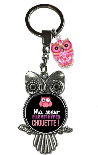 Porte-clé ma chouette soeur en acier avec une breloque chouette - Idée cadeau unique pour Noël, anniversaire, famille