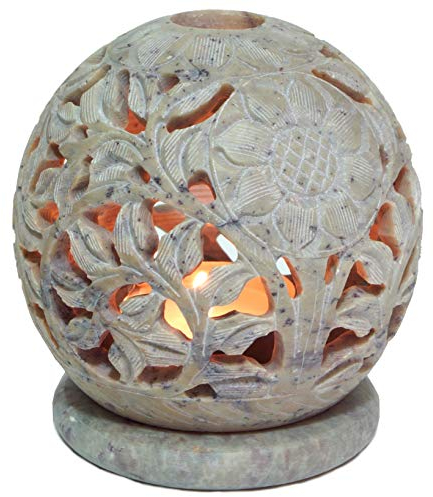 Guru-Shop Pot-pourri à Parfum Indien en Stéatite, Bougies Chauffe-plat - Boules de Fleurs, Beige, 8,5x8x8 cm, Lampes à Parfum Lampes à Huile Lampes à Parfum