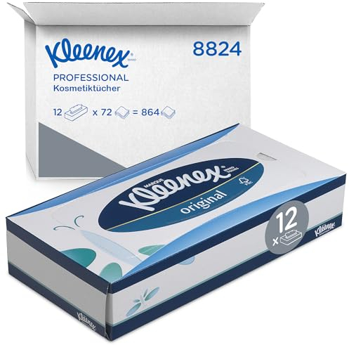 Kleenex Kosmetiktücher in Taschentücher Box 8824, 3-lagige Kosmetiktücher, mit FSC-zertifiziertem Papier, weiß, parfümfrei - 12 x 72 (864 Papiertaschentücher)