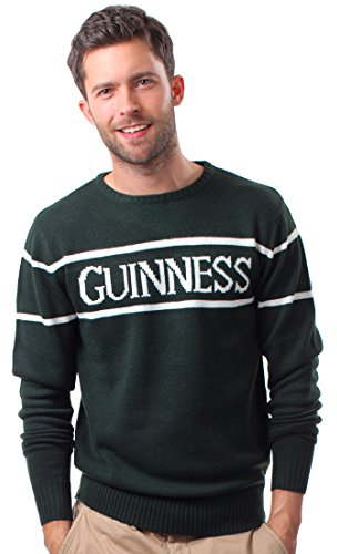 Guinness Pull Maille Tricot Homme Officiel avec Inscription en Blanc, Vert Bouteille