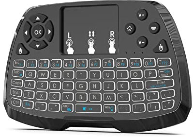 Miritz Mini tastiera A3, 2,4 GHz wireless con mouse touchpad, retroilluminazione RGB, batteria ricaricabile agli ioni di litio per Android TV Box/Mac/PC