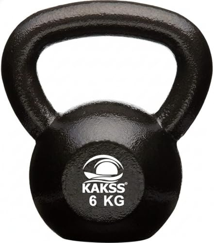 KAKSS Cast Iron Kettlebell 6kg, Black Gym Weights with Smooth Wide Handle and Flat Base, Single-Piece Competition Style Kettlebells for Home Gym Equipment and Exercise Weights for Women and Men