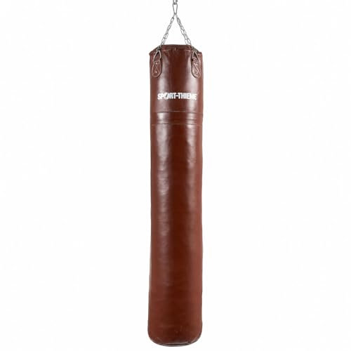 Sport-Thieme Boxsack Leder | In verschiedenen Varianten (Länge) | Profi-Boxsack | Außenmaterial: Leder | Extrastarke Naht | Inkl. 4-Punkt-Aufhängkette u. Drehwirbel | braun