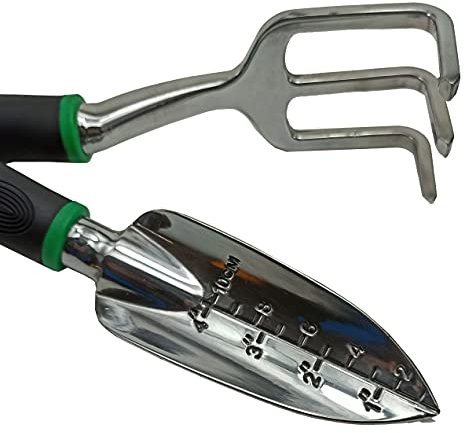 Gartenwerkzeug Pflanzset Gartengeräte Set aus Edelstahl Handrechen Handkelle Pfanzkelle Gartenhacke (Set 2)