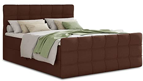 Boxspringbett Best Lux mit Fußteil, 2 Bettkästen und Topper - Doppelbett, Bonell-Matratze, Polsterbett, Bett, Betten, Bettgestell, Schlafzimmer (Braun (Inari 24), 160 x 200 cm)