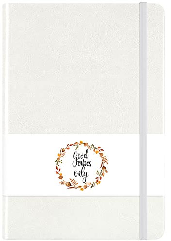 HUAMXE Liniertes Tagebuch Notizbuch, Leder Hardcover Tagebuch für Frauen, Medium 14,5 x 21,3 cm, 160 Seiten dickes Papier, niedliches A5 College liniert Notizbuch für Journaling Schreiben Arbeit Weiß